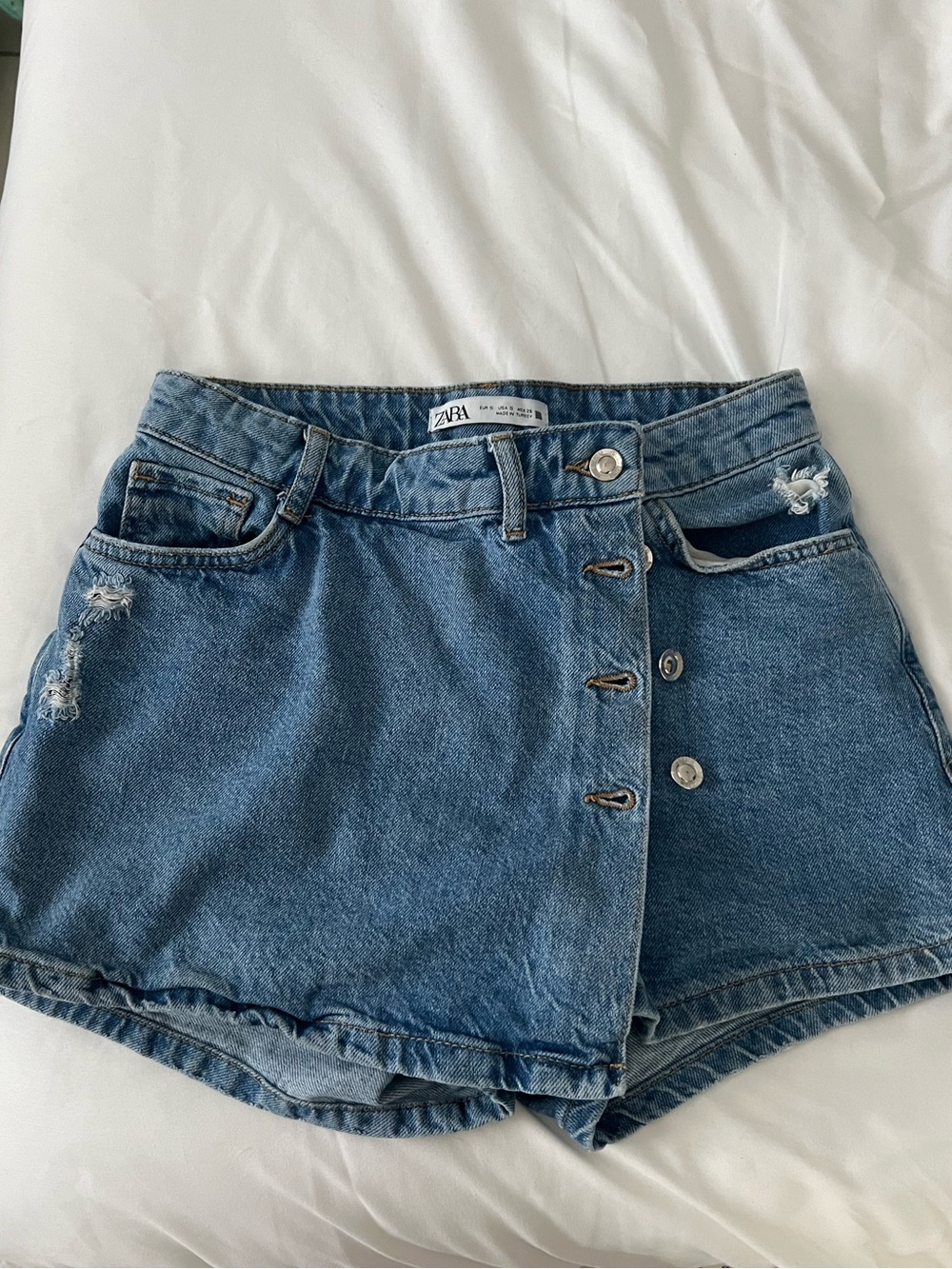 ZARA Light Blue Denim Skort with Faded Wash